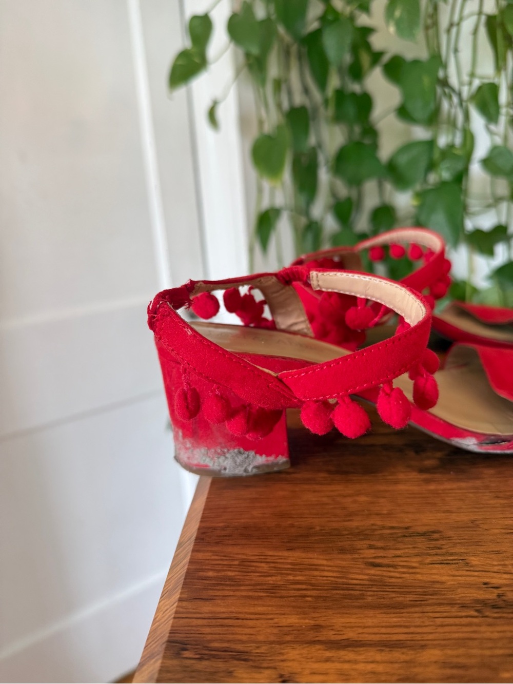 Red Pom-Pom Ankle Strap Sandals Lexi & Abbie - Picture 2 of 14